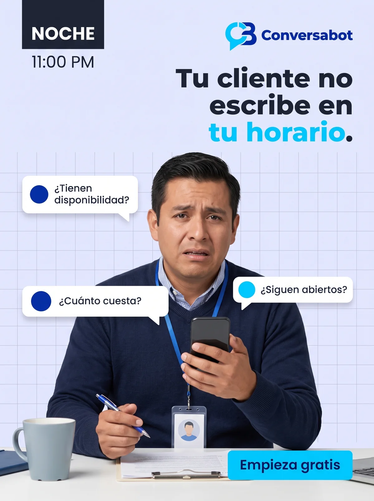 Post de venta producido para Conversabot: tu cliente no escribe en tu horario